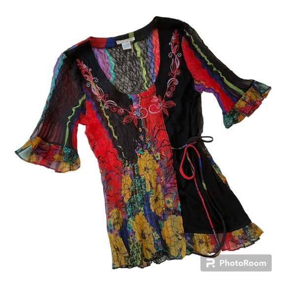 Alberto Makali Tops - SOLD Alberto Makali Embroidered Top Black Multicolor Floral L